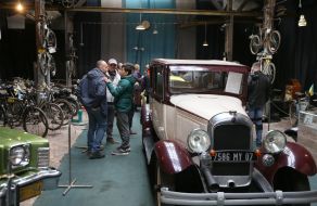 A car near the Retro Garage museum in Lviv