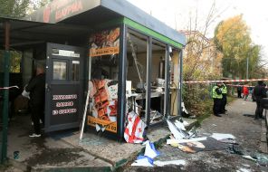A street food establishment in Kyiv destroyed after the debris of a downed drone fell