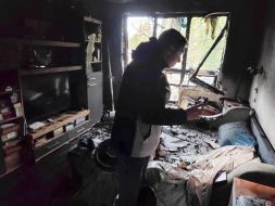 An apartment in the Solomyanskyi district of Kyiv, destroyed by the fall of the shaheda