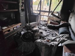 An apartment in the Solomyanskyi district of Kyiv, destroyed by the fall of the shaheda