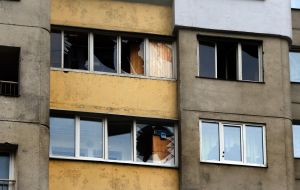 Broken windows in a residential building located opposite the house hit by the martyr's fragments, in the Svyatoshynskyi district of Kyiv