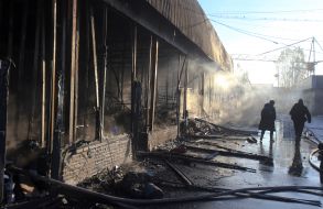Destruction after drone debris falls in Solomianskyi district of Kyiv