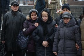 Family during the farewell ceremony for Senior Lieutenant Pavlo Vedibida
