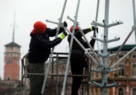 Installation of New Year tree on Sofia Square