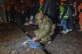 Investigators are collecting evidence of crimes committed by Russian occupiers next to a residential building in Kharkiv destroyed by a drone strike