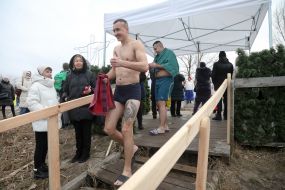 Baptismal bathing in Lake Jordan in Kyiv
