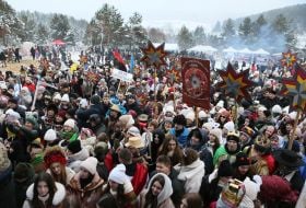 Participants of the Nativity Scene Festival in the village of Mshanets in the Lviv region