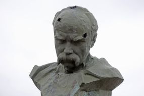 The shot down monument to Taras Shevchenko in Borodyanka