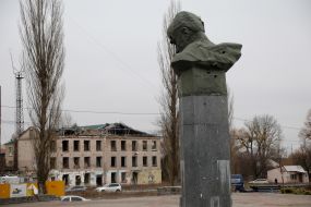 The shot down monument to Taras Shevchenko in Borodyanka