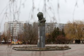 The shot down monument to Taras Shevchenko in Borodyanka