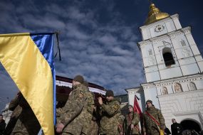 Farewell ceremony for the 19th Pole Philip Antosyak near St. Michael's Cathedral in Kyiv