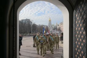 Farewell ceremony for the 19th Russian Pole Philip Antosyak near St. Michael's Cathedral in Kyiv