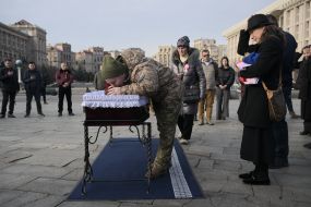 Farewell ceremony for the 19th Pole Philip Antosyak on Maidan Nezalezhnosti in Kiev