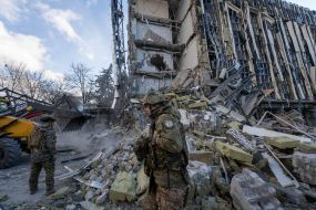 Consequences of a ballistic missile strike on the central part of the city of Izyum