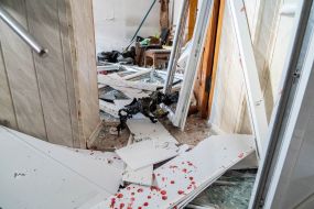 Consequences of a ballistic missile strike on the central part of the city of Izyum