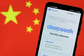 The logo of the artificial intelligence service DeepSeek on a mobile phone screen