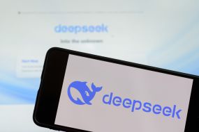 The logo of the artificial intelligence service DeepSeek on a mobile phone screen