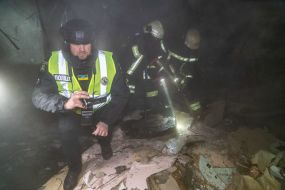 Rescuers during the liquidation of the consequences of the drone attack in Kharkiv