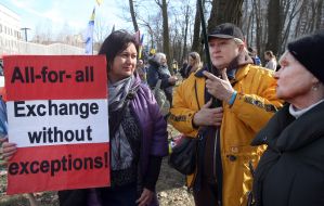 Participants of the action near the US Embassy in Kyiv