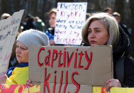 Participants of the action near the US Embassy in Kyiv