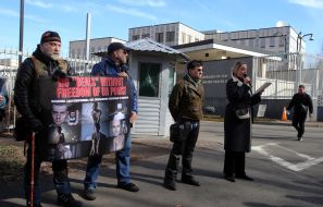 Participants of the action near the US Embassy in Kyiv
