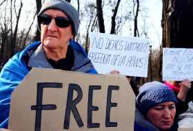 Participants of the action near the US Embassy in Kyiv