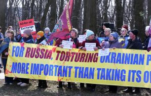 Participants of the action near the US Embassy in Kyiv