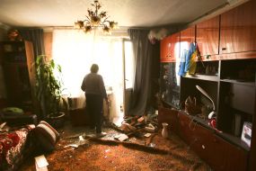 Destruction in an apartment of one of the affected houses after the massive Russian attack on Kyiv