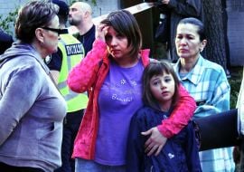 Residents of destroyed houses after a massive Russian attack on Kyiv