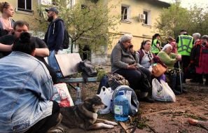 Residents of destroyed houses after a massive Russian attack on Kyiv
