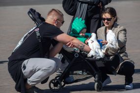 Family with white doves