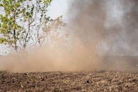 Detonation of a mine by police officers from the explosives service at one of the demining sites in the Kharkiv region