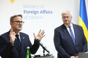 Xavier Bettel and  Andriy Sybiga