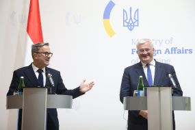 Xavier Bettel and  Andriy Sybiga