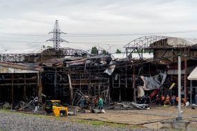 Trade pavilions at the Barabashovo market in Kharkiv destroyed by enemy shelling from Geran-2 UAVs