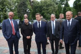 Friedrich Merz, Volodymyr Zelensky, Emmanuel Macron, Keir Starmer and Donald Tusk