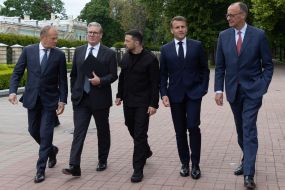 Friedrich Merz, Volodymyr Zelensky, Emmanuel Macron, Keir Starmer and Donald Tusk