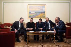 Friedrich Merz, Volodymyr Zelensky, Emmanuel Macron, Keir Starmer and Donald Tusk