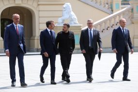 Friedrich Merz, Volodymyr Zelensky, Emmanuel Macron, Keir Starmer and Donald Tusk