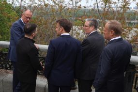 Friedrich Merz, Volodymyr Zelensky, Emmanuel Macron, Keir Starmer and Donald Tusk