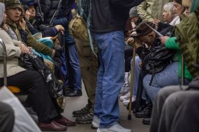 People in a Kyiv metro carriage