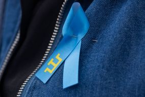 Coat of arms of the Crimean Tatars on a blue ribbon on the lapel of a jacket