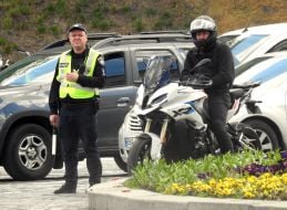 A police officer regulates traffic