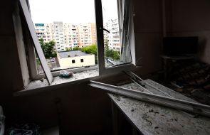 Destruction in an apartment after a Russian drone "Geran-2" hit a residential building in the Obolonskyi district of Kyiv