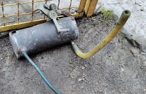 Wreckage of a russian drone "Geran-2" missile near a residential building in the Obolonskyi district of Kyiv