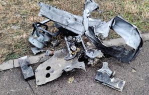 Wreckage of a russian drone "Geran-2" missile near a residential building in the Obolonskyi district of Kyiv