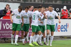 FC Karpaty players celebrate a goal scored