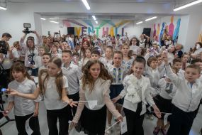 Schoolchildren during the Last Bell Festival in one of the underground educational institutions in Kharkiv