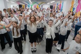 Schoolchildren during the Last Bell Festival in one of the underground educational institutions in Kharkiv