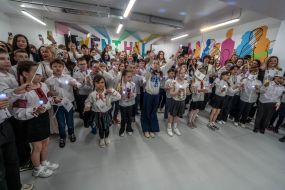 Schoolchildren during the Last Bell Festival in one of the underground educational institutions in Kharkiv